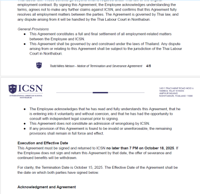 ICSN agreement requiring signature by deadline while stating agreement was voluntary and without coercion.