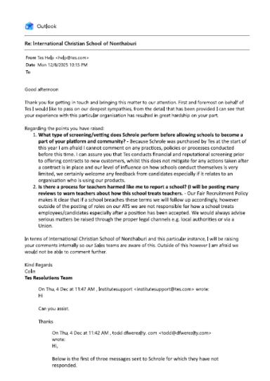 Escalation to Schrole Leadership Complaint letter to Schrole leadership concerning recruitment and employee welfare concerns.