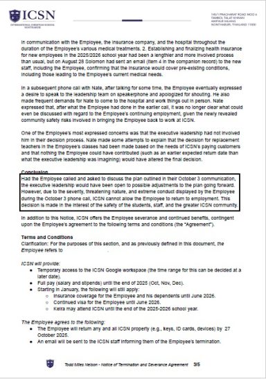 Community Safety Allegations in Termination Record ICSN termination document referencing community safety concerns and alleged conduct during hospitalization
