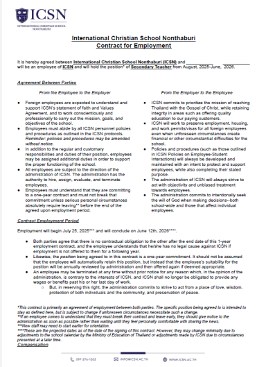 ICSN Contract – Termination Clause ICSN contract page showing termination without cause clause.
