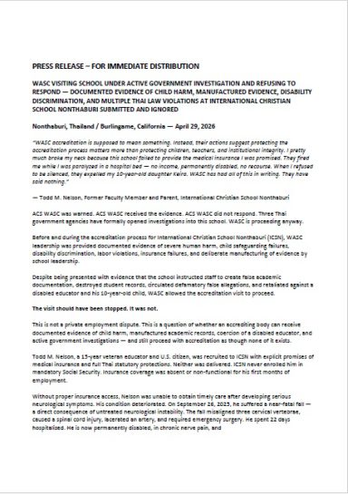 Public Statement Following Extended Lack of WASC Response Draft press release prepared following extended lack of response from WASC.