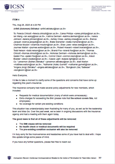 ICSN Insurance Policy Changes ICSN insurance communication discussing policy changes and coverage limitations.